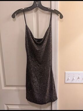 Urban Outfitters Black Glitter Cowl Mini Dress New Size Medium